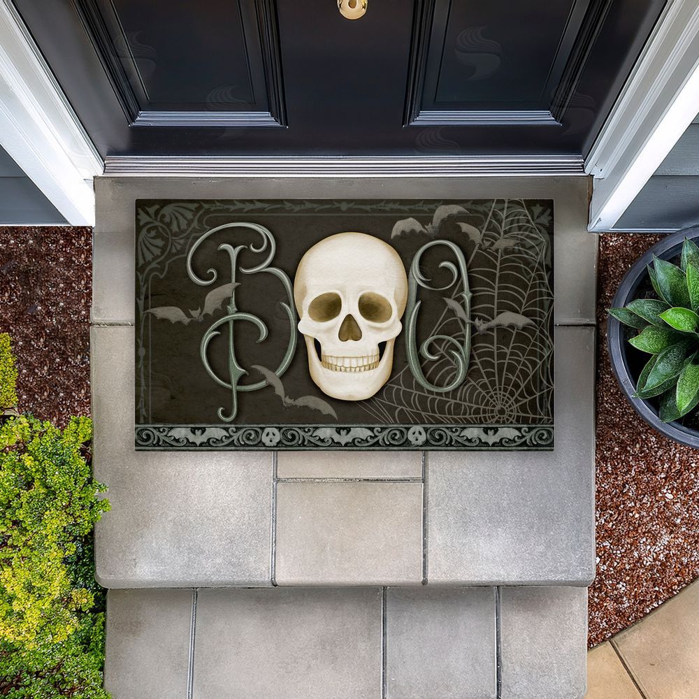 Nicole Tamarin | Boo with Skulls & Bats Non-Woven Door Mat