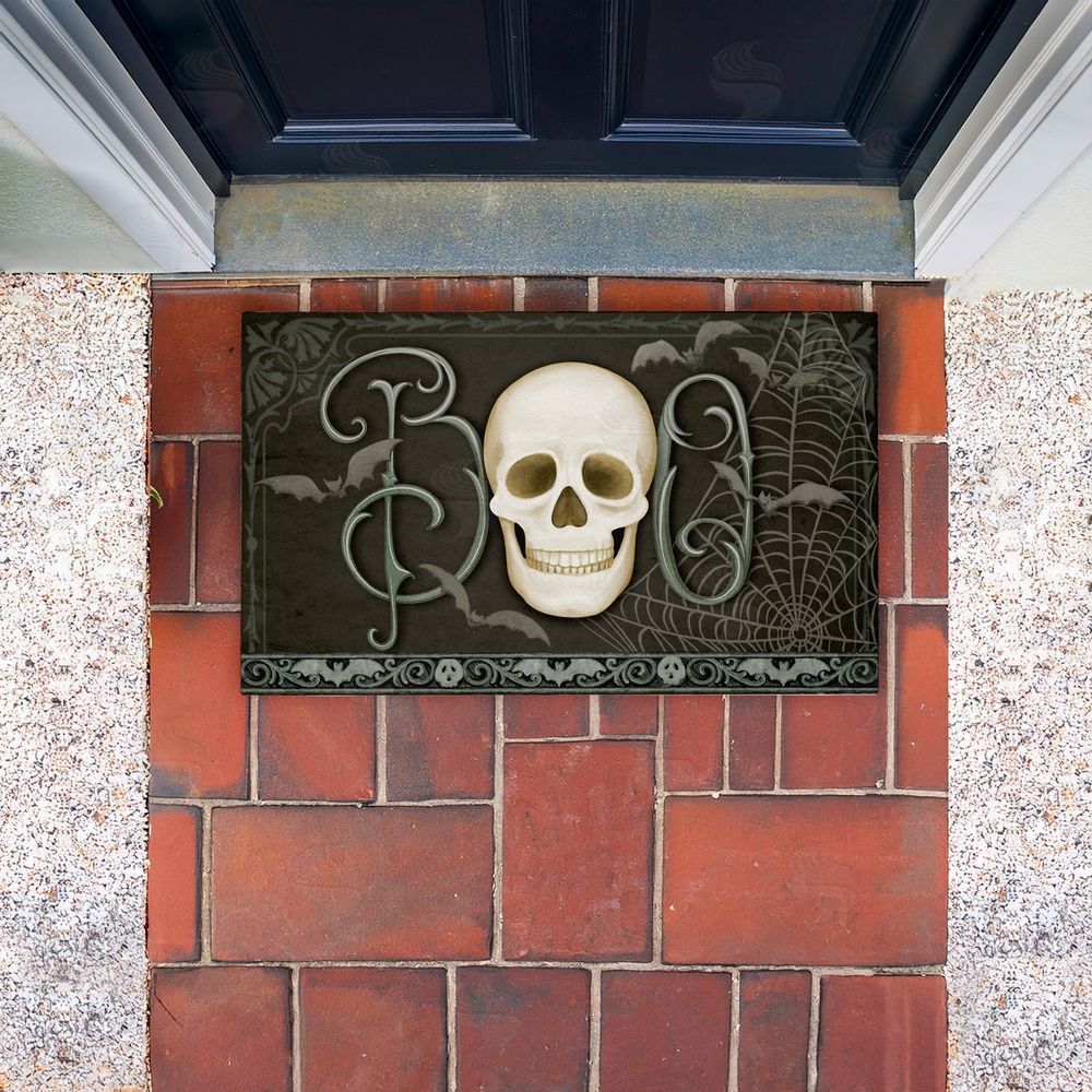Nicole Tamarin | Boo with Skulls & Bats Non-Woven Door Mat