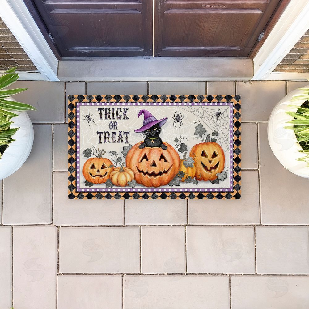 Chad Barrett | Vintage Halloween Cat & Pumpkins Non-Woven Door Mat