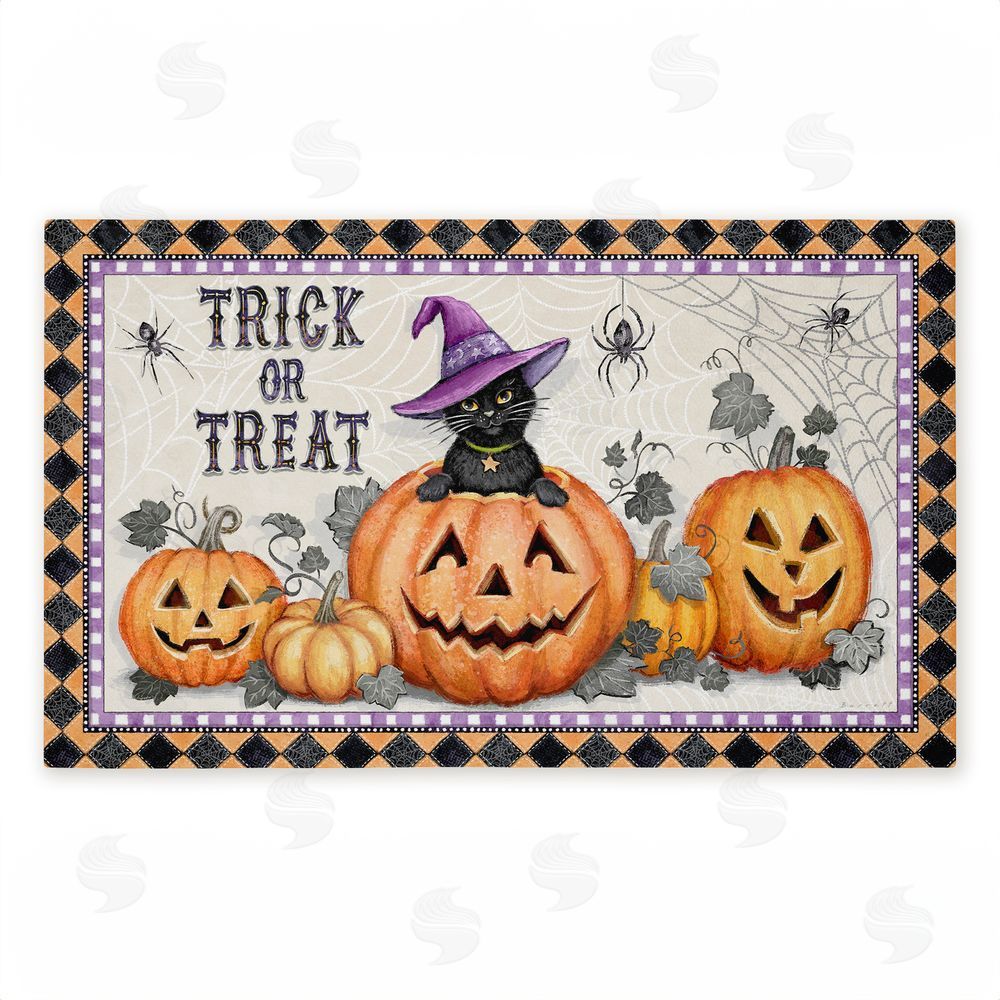 Chad Barrett | Vintage Halloween Cat & Pumpkins Non-Woven Door Mat