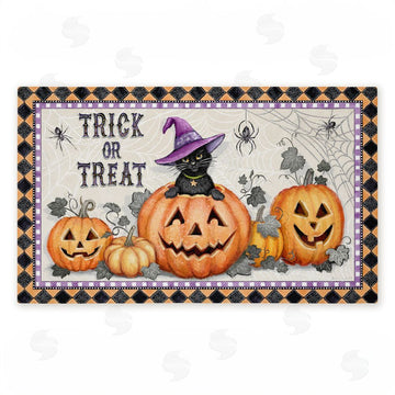 Chad Barrett | Vintage Halloween Cat & Pumpkins Non-Woven Door Mat
