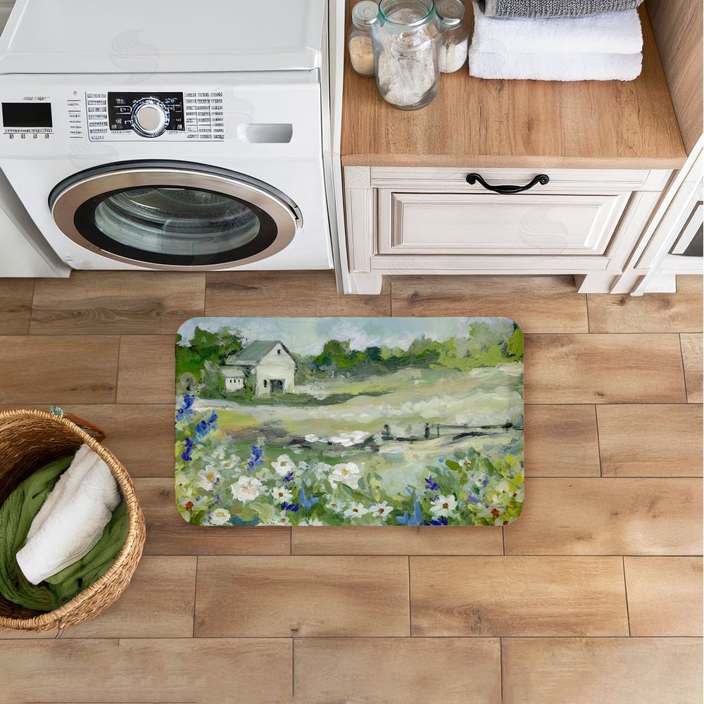 Susan Winget | Barn With White Flowers Anti-Fatigue Mat