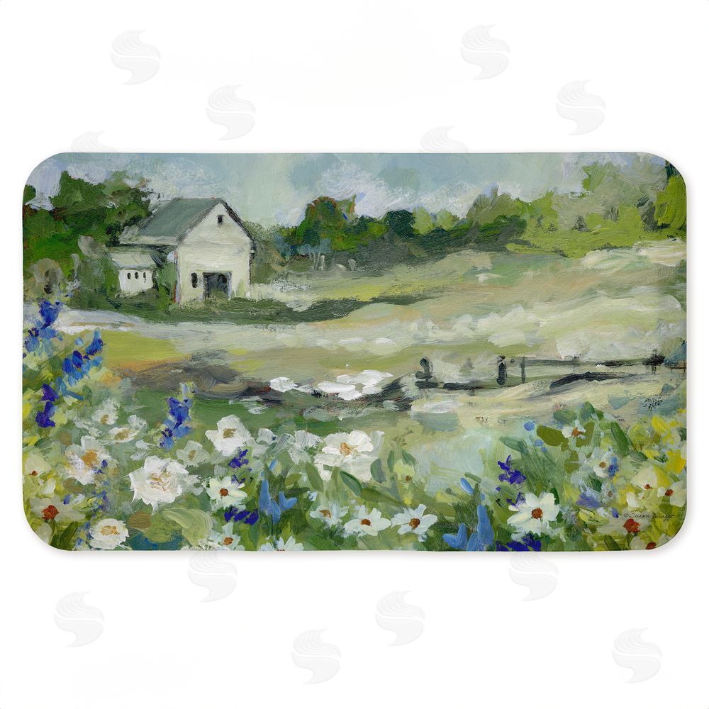 Susan Winget | Barn With White Flowers Anti-Fatigue Mat