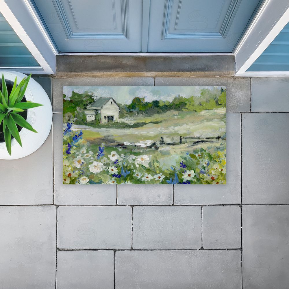 Susan Winget | Barn With White Flowers Non-Woven Door Mat