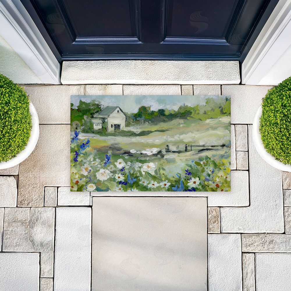 Susan Winget | Barn With White Flowers Non-Woven Door Mat