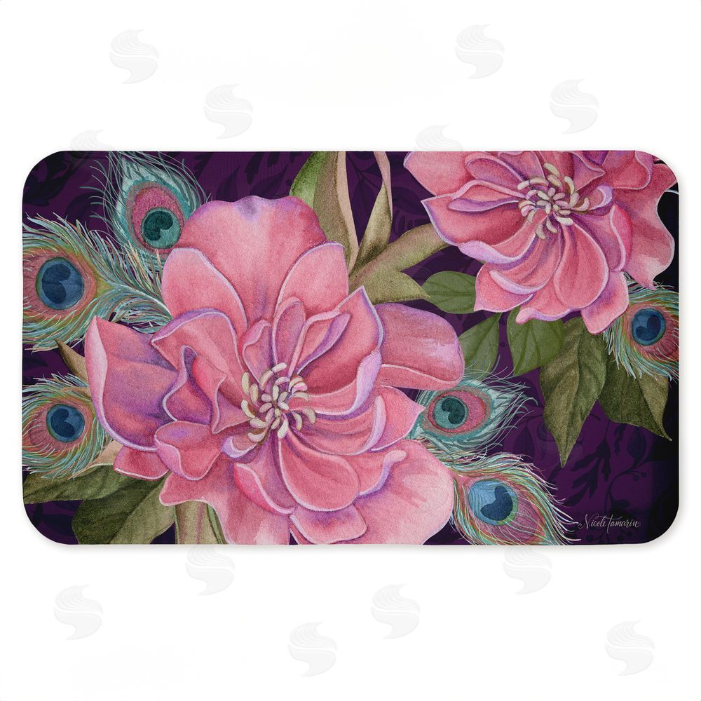 Nicole Tamarin | Midnight Garden Peacock Feathers Anti-Fatigue Mat