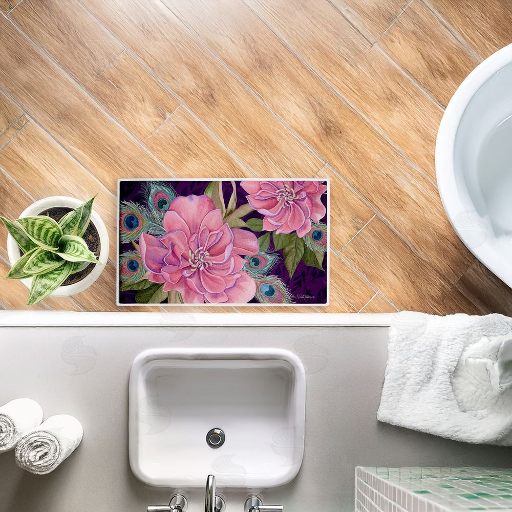 Nicole Tamarin | Midnight Garden Peacock Feathers Plush Bath Mat