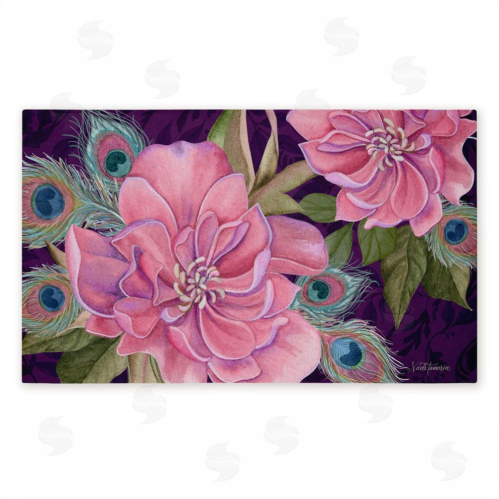 Nicole Tamarin | Midnight Garden Peacock Feathers Non-Woven Door Mat