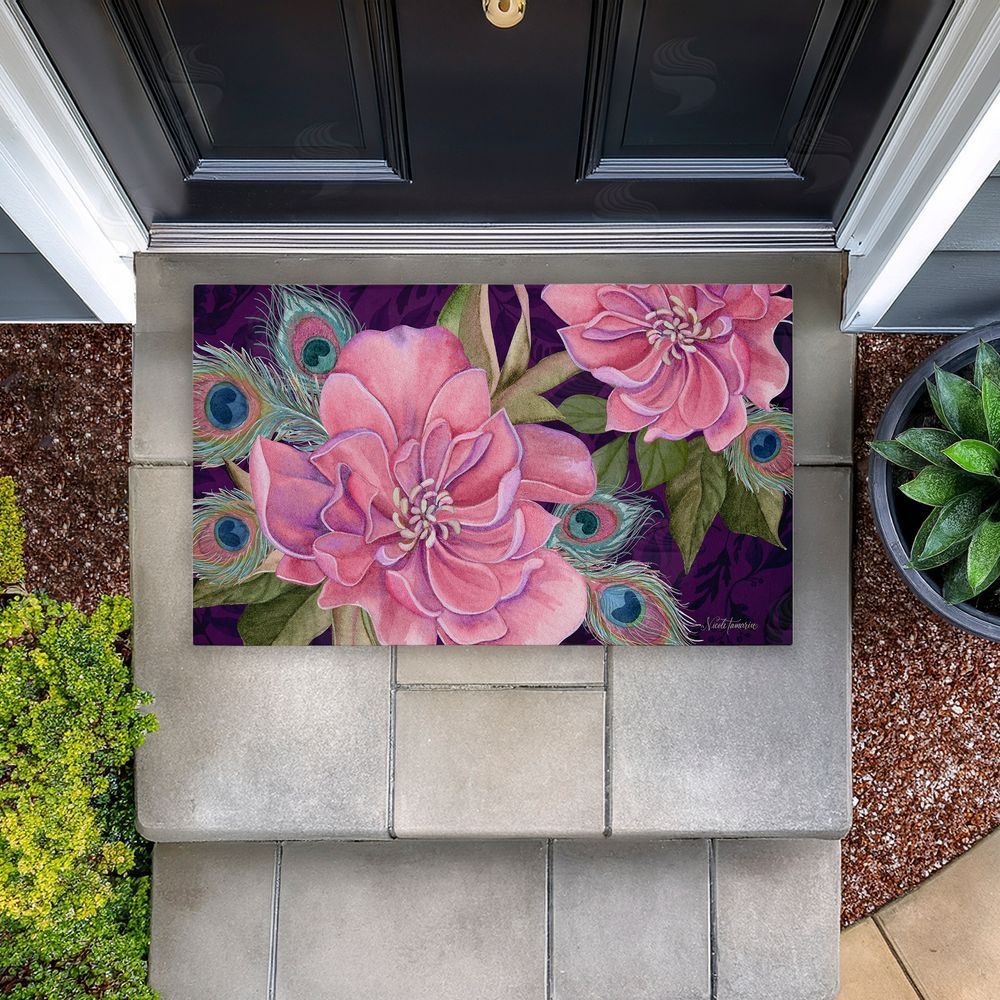 Nicole Tamarin | Midnight Garden Peacock Feathers Non-Woven Door Mat