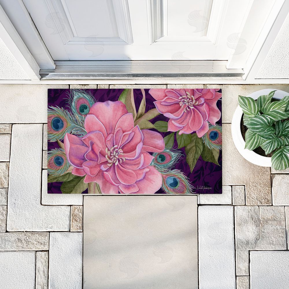 Nicole Tamarin | Midnight Garden Peacock Feathers Non-Woven Door Mat