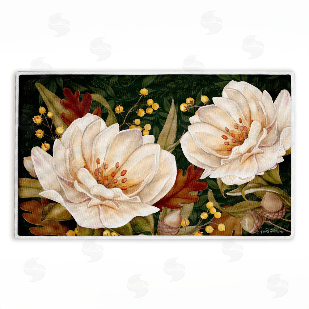 Nicole Tamarin | Vintage Midnight Garden Blooms Plush Bath Mat