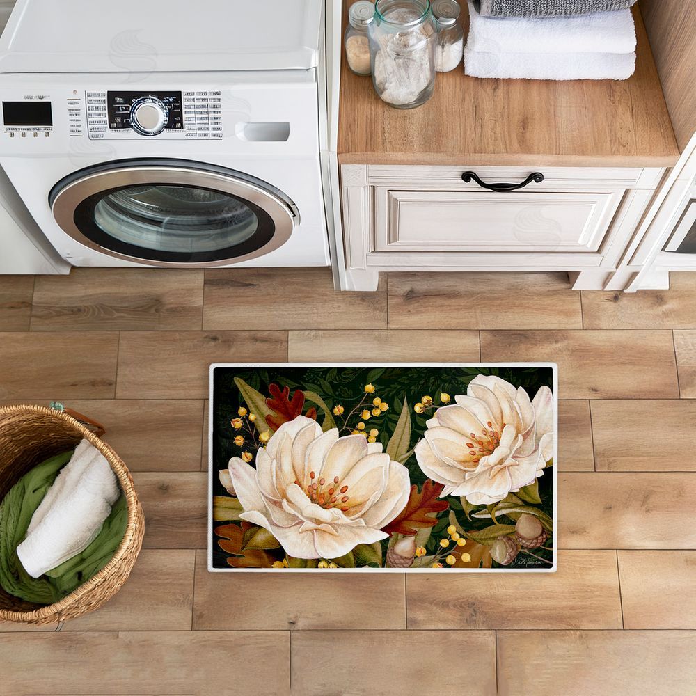 Nicole Tamarin | Vintage Midnight Garden Blooms Plush Bath Mat
