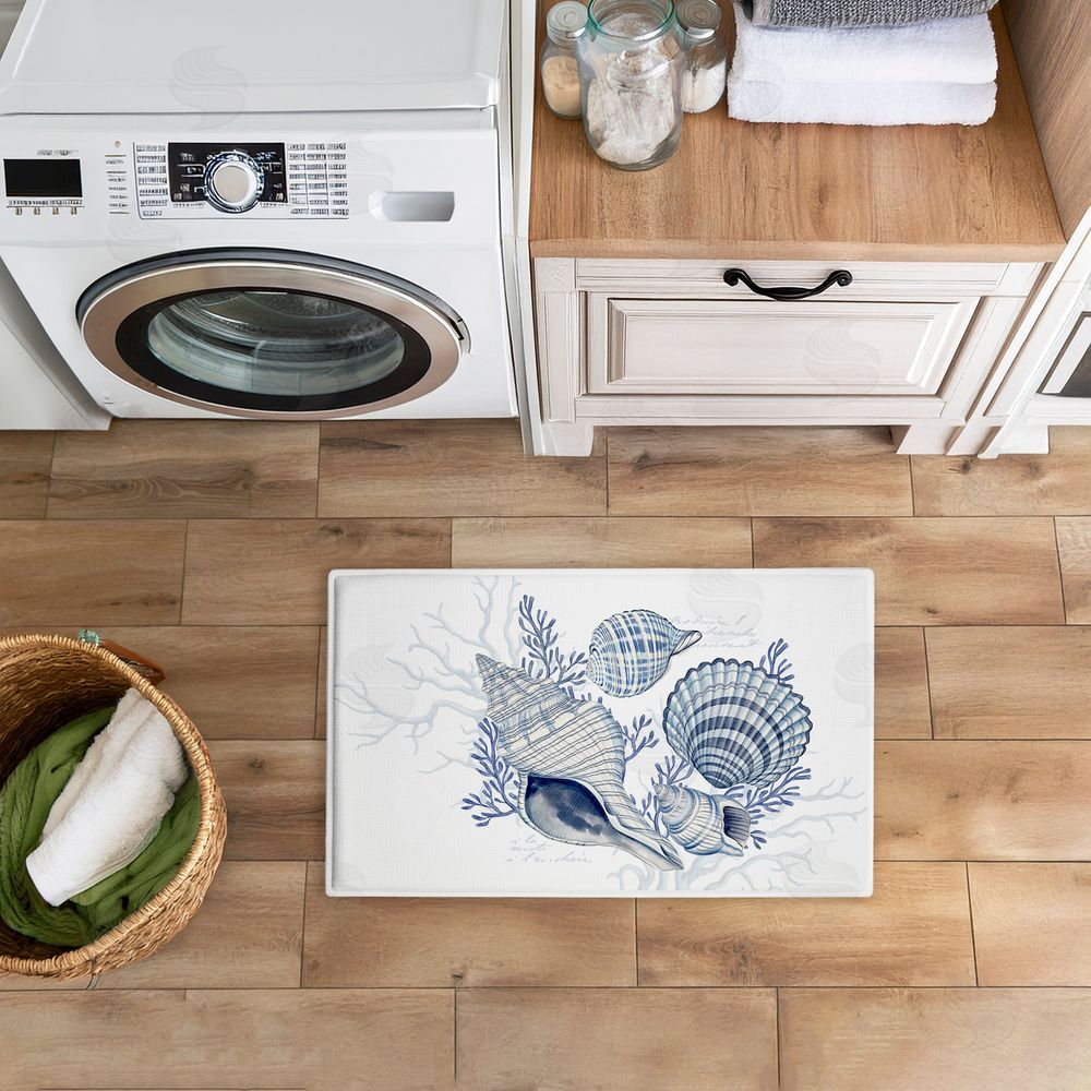 Nicole Tamarin | Coastal Chinoiserie Shells Plush Bath Mat