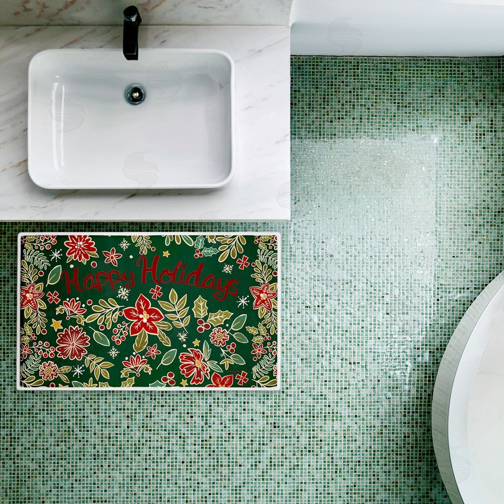 Jenny Faw | Holiday Poinsettia Greeting Plush Bath Mat
