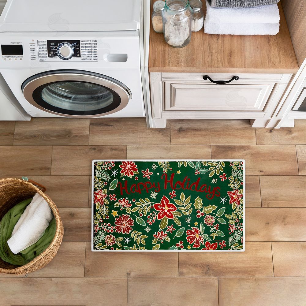 Jenny Faw | Holiday Poinsettia Greeting Plush Bath Mat