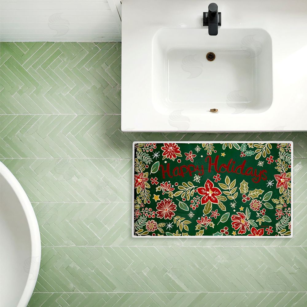 Jenny Faw | Holiday Poinsettia Greeting Plush Bath Mat