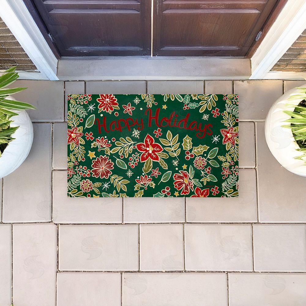 Jenny Faw | Holiday Poinsettia Greeting Non-Woven Door Mat