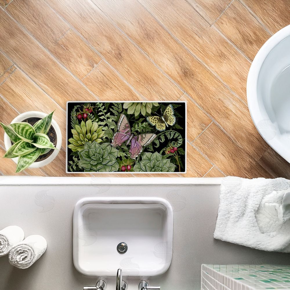 Nicole Tamarin | Dark Succulents Midnight Garden Plush Bath Mat