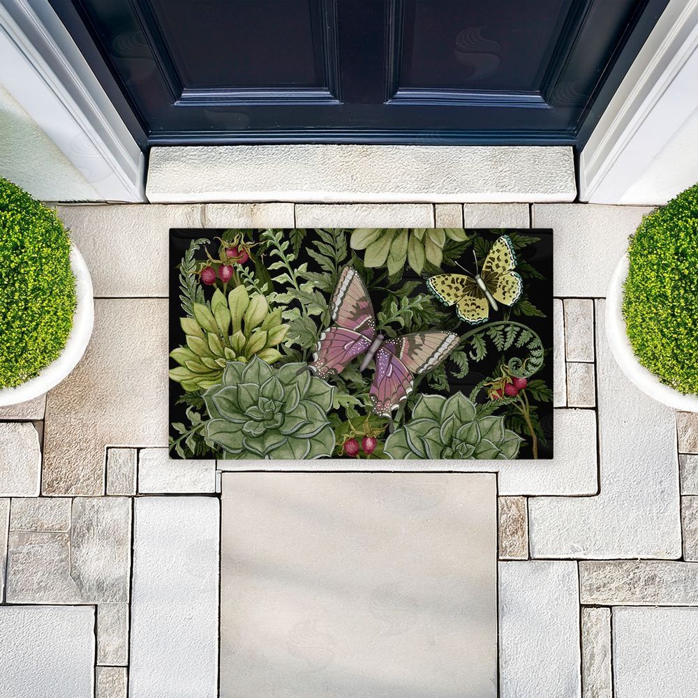 Nicole Tamarin | Dark Succulents Midnight Garden Non-Woven Door Mat