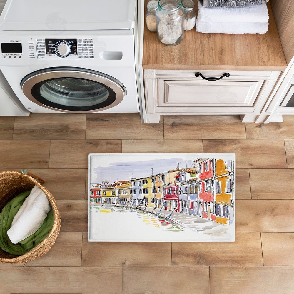 Tim Coffey | Quaint Coastal Town Buildings Plush Bath Mat