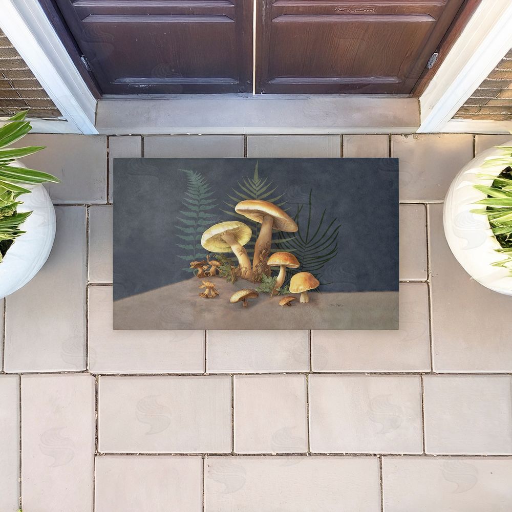 Tim Coffey | Mushrooms & Ferns on Blue Non-Woven Door Mat