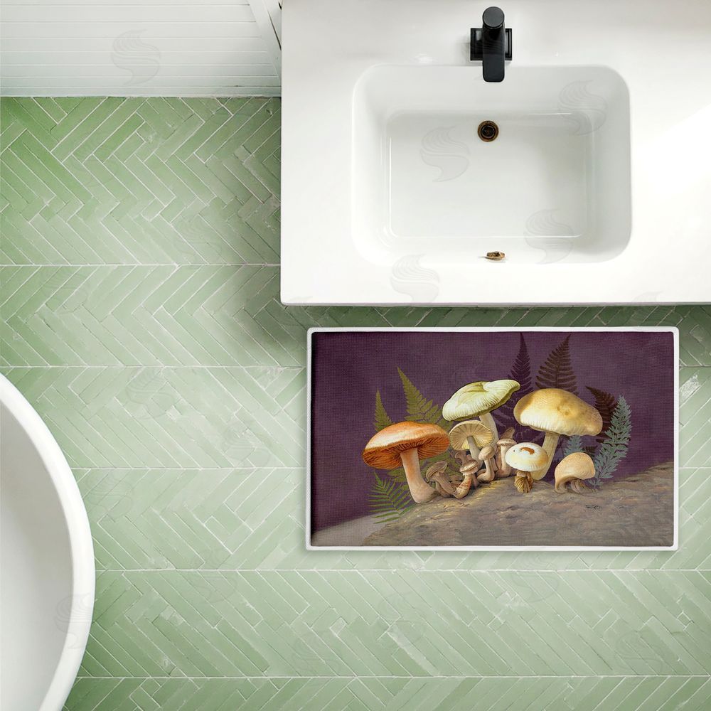 Tim Coffey | Mushrooms & Ferns on Purple Plush Bath Mat