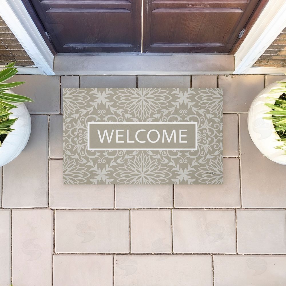 Tim Coffey | Green Damask Welcome Non-Woven Door Mat