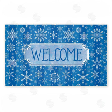 Tim Coffey | Welcome Blue Falling Snowflakes Non-Woven Door Mat