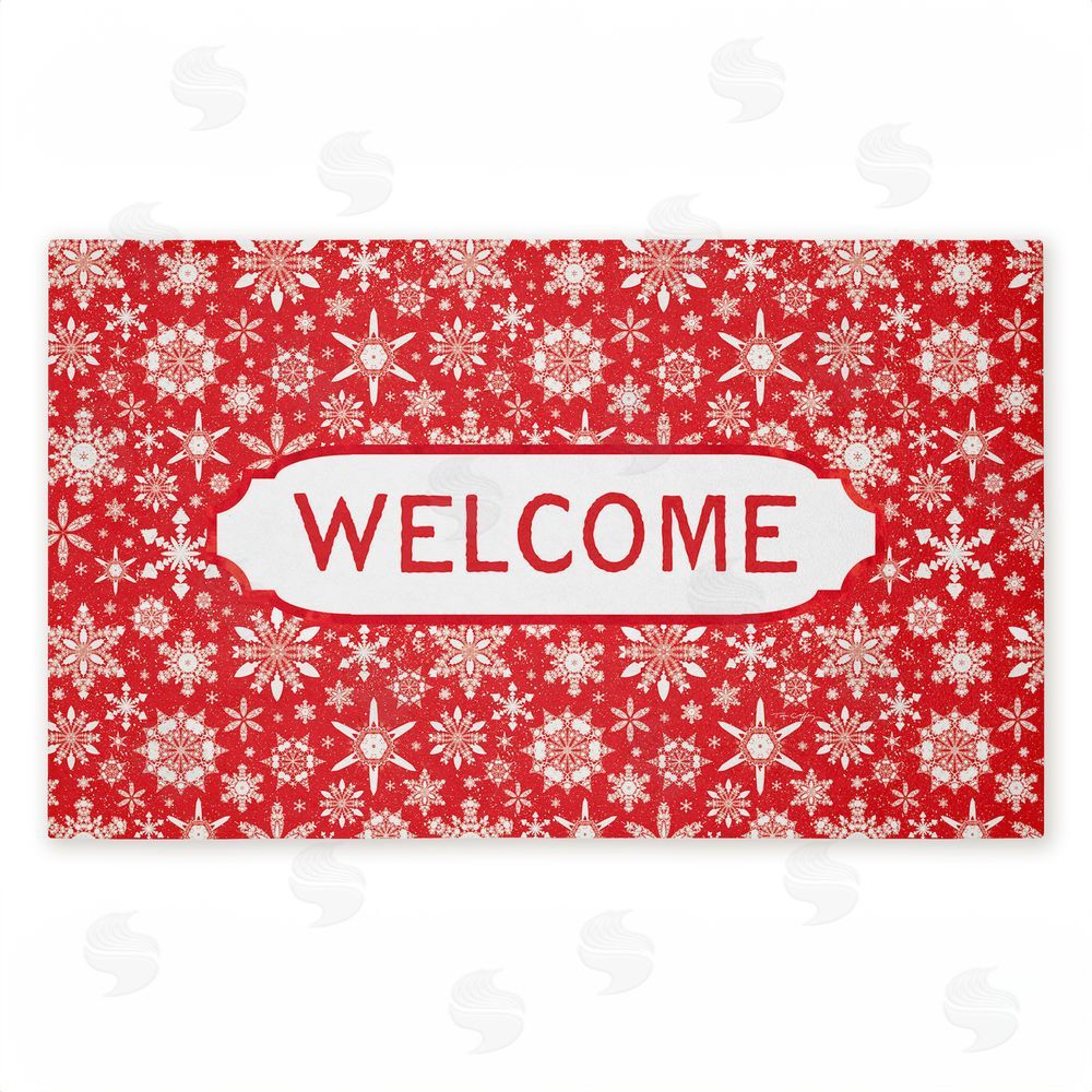 Tim Coffey | Welcome Red Snowflake Fractals Non-Woven Door Mat