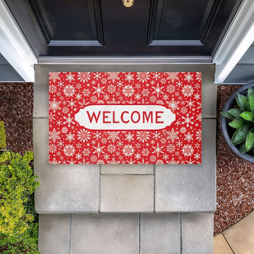 Tim Coffey | Welcome Red Snowflake Fractals Non-Woven Door Mat