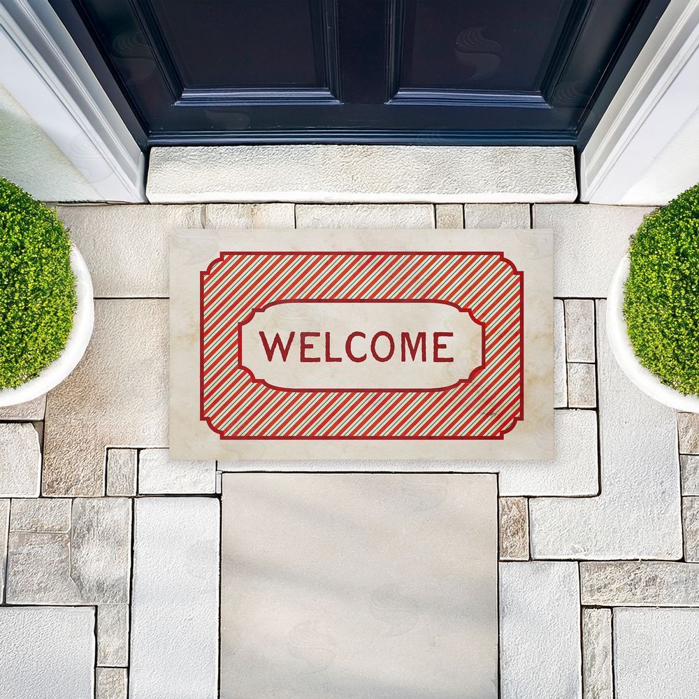 Tim Coffey | Vintage Holiday Pinstripes Welcome Non-Woven Door Mat