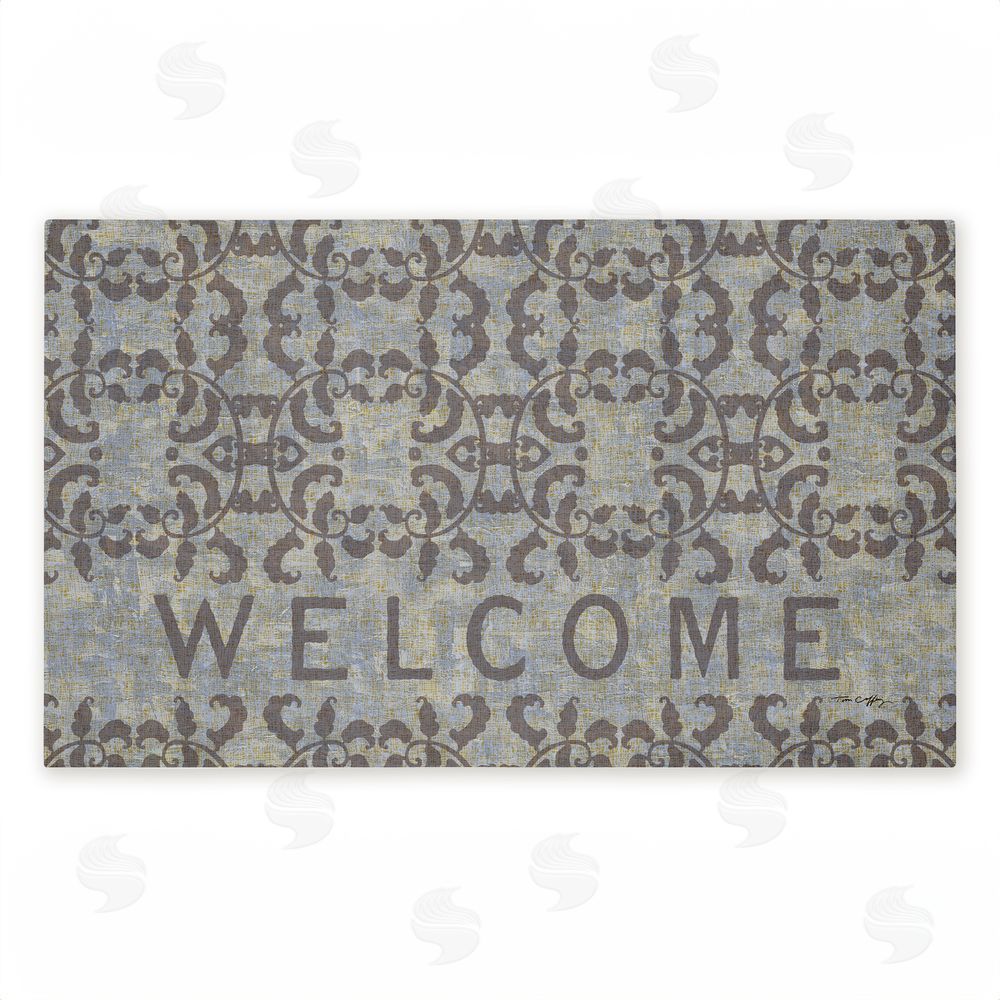 Tim Coffey | Gray Damask Welcome Non-Woven Door Mat