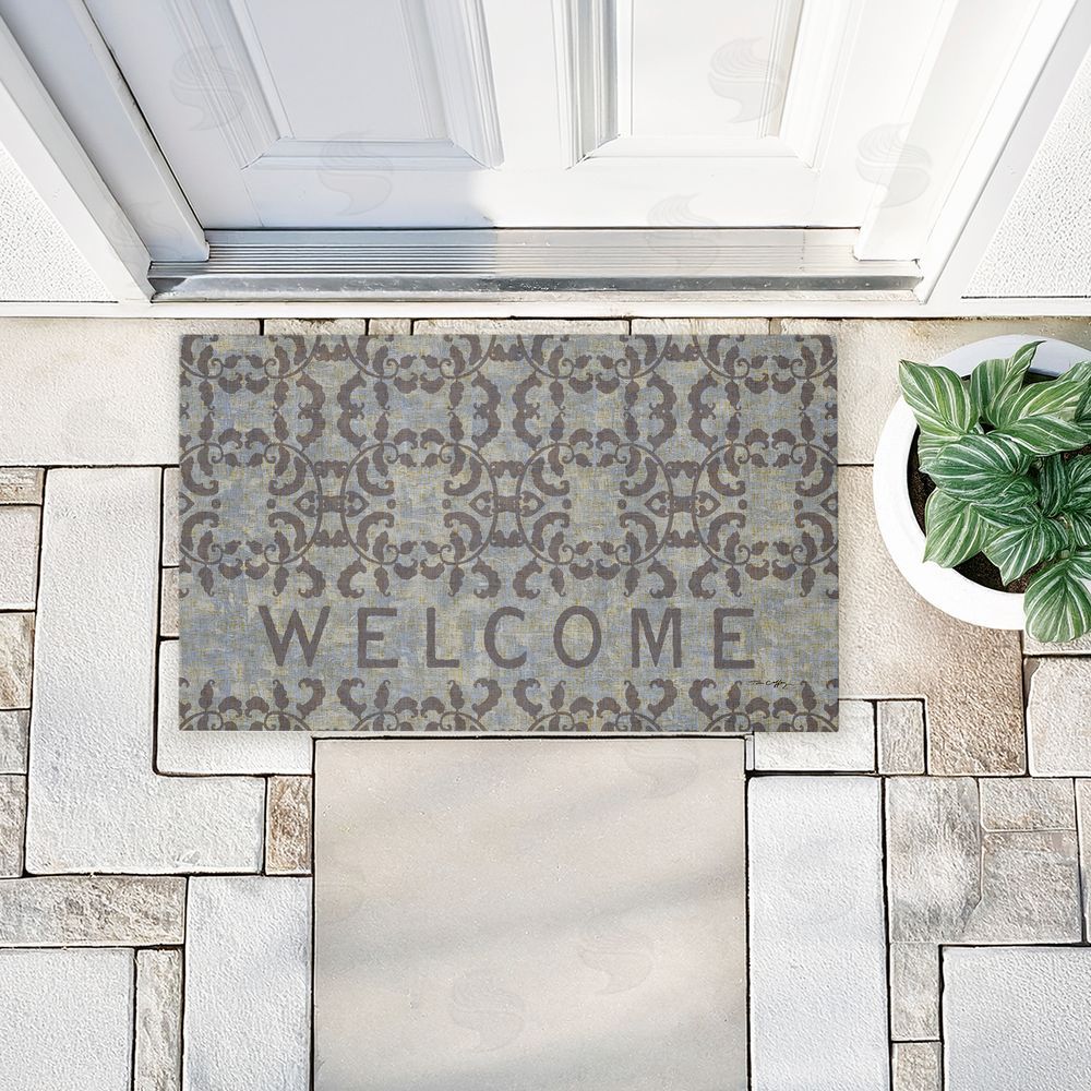 Tim Coffey | Gray Damask Welcome Non-Woven Door Mat