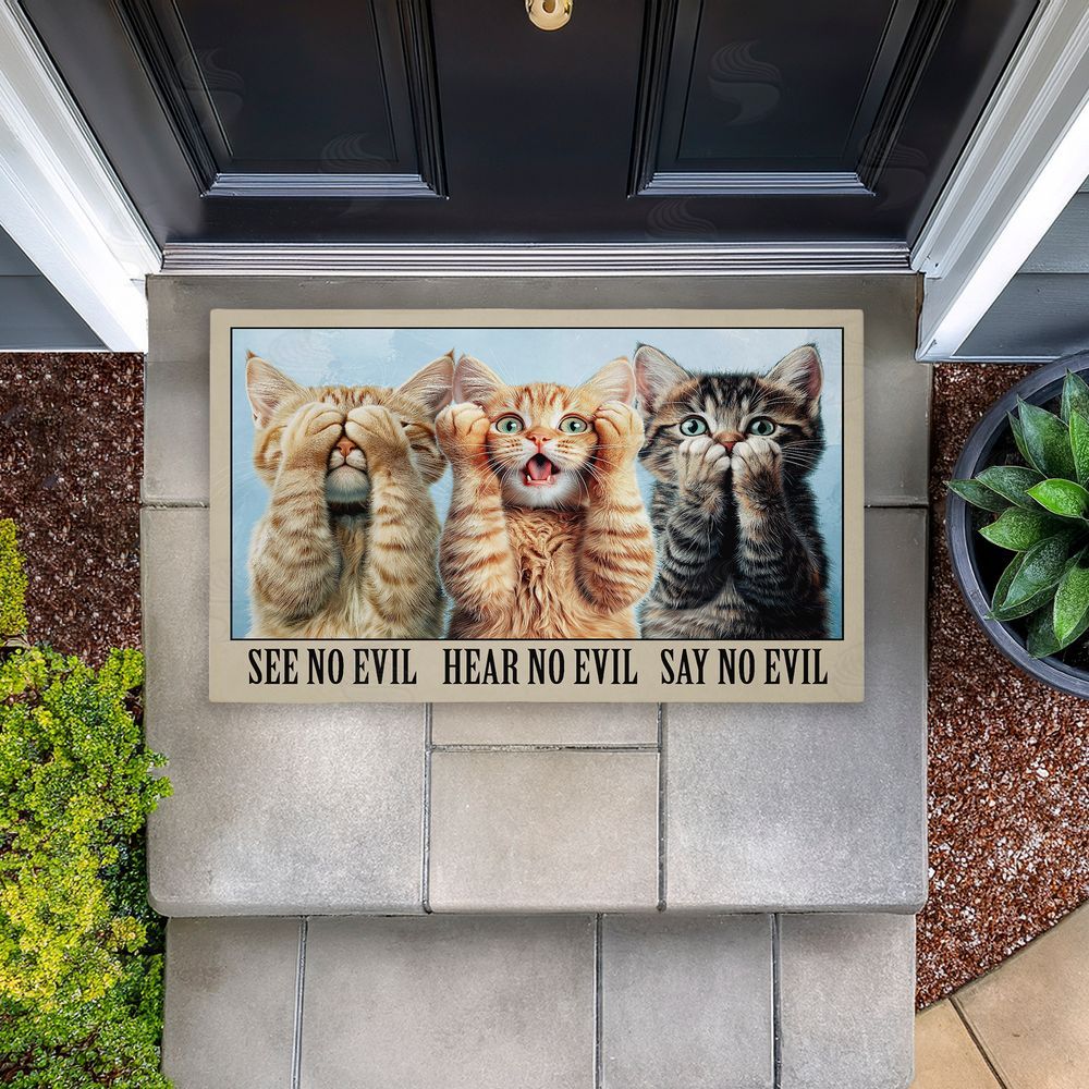 Jim Baldwin | See No Evil Cats Trio Non-Woven Door Mat