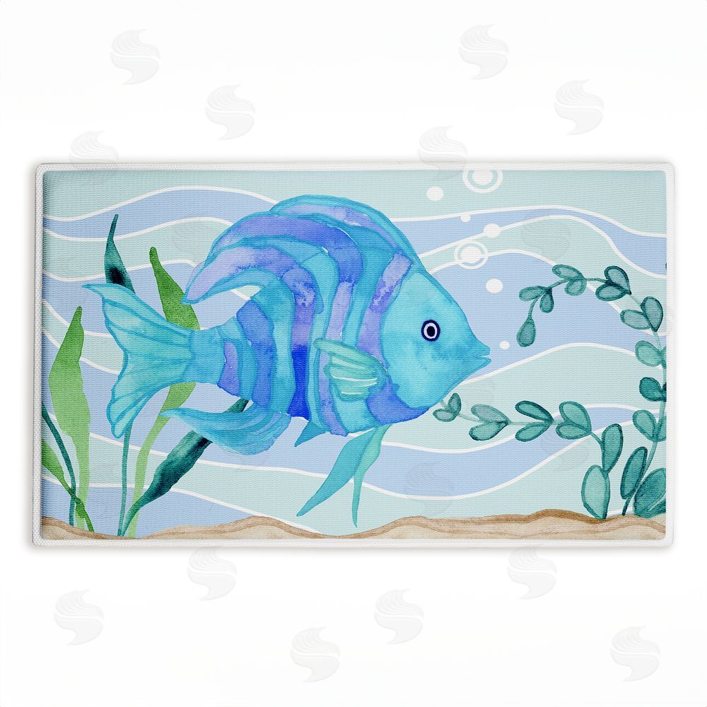 Audrey Jeanne Roberts | Fun Blue Fish Underwater Plush Bath Mat