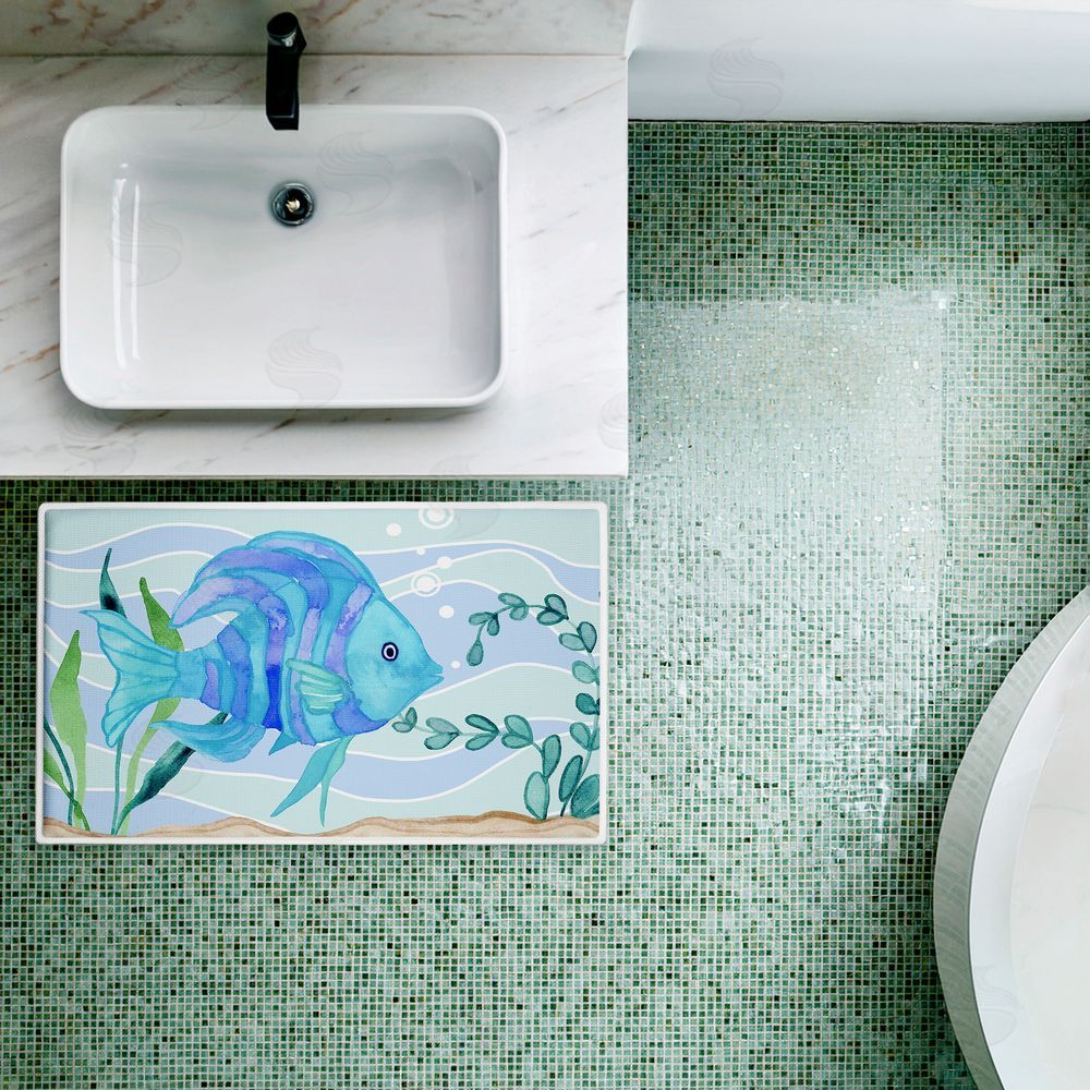 Audrey Jeanne Roberts | Fun Blue Fish Underwater Plush Bath Mat