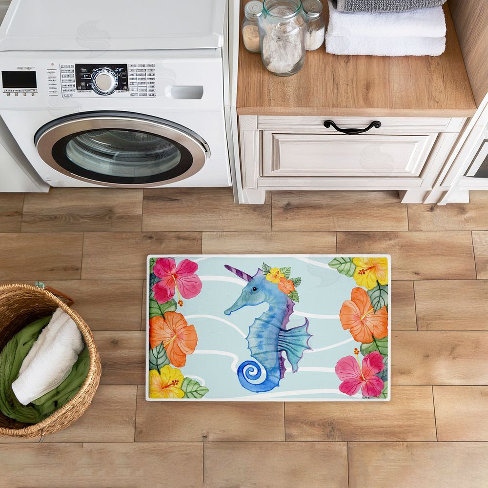 Audrey Jeanne Roberts | Unicorn Seahorse & Hibiscus Plush Bath Mat