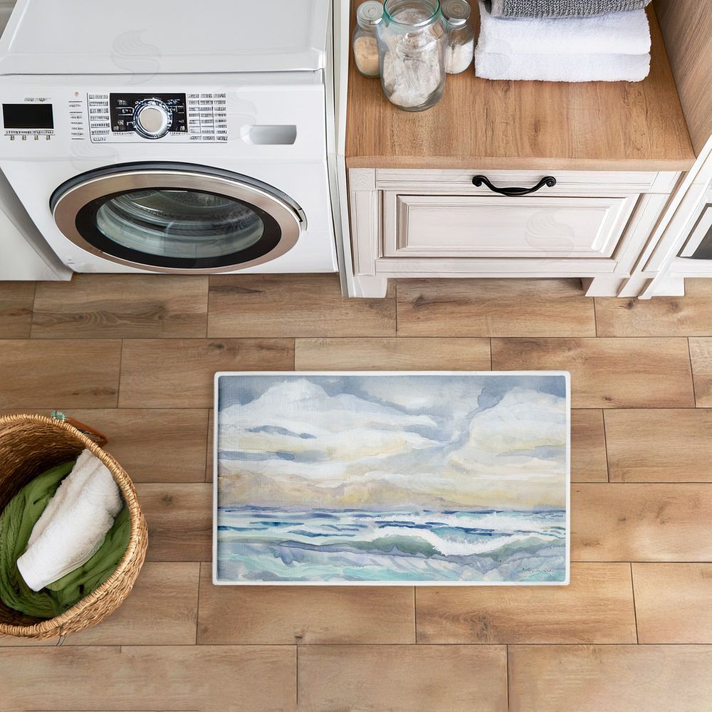 Audrey Jeanne Roberts | Tranquil Watercolor Waves Plush Bath Mat