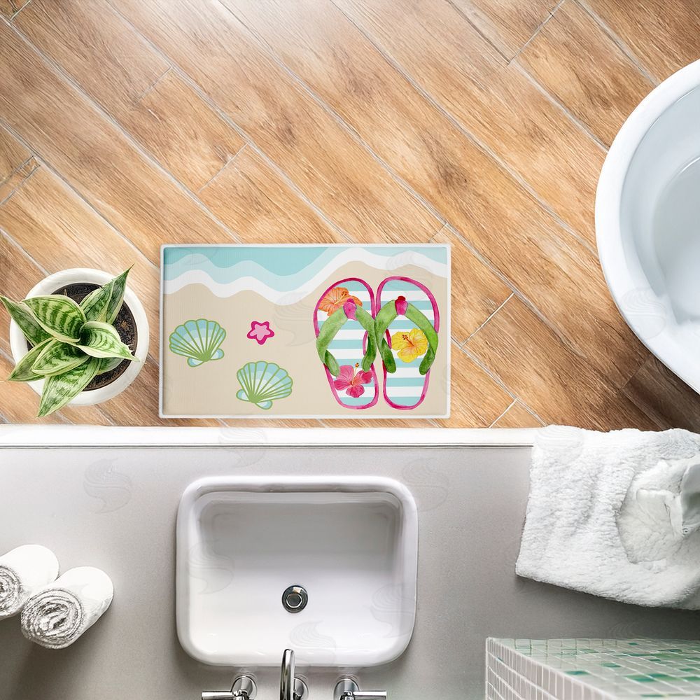 Audrey Jeanne Roberts | Flip Flops on Beach Shore Plush Bath Mat