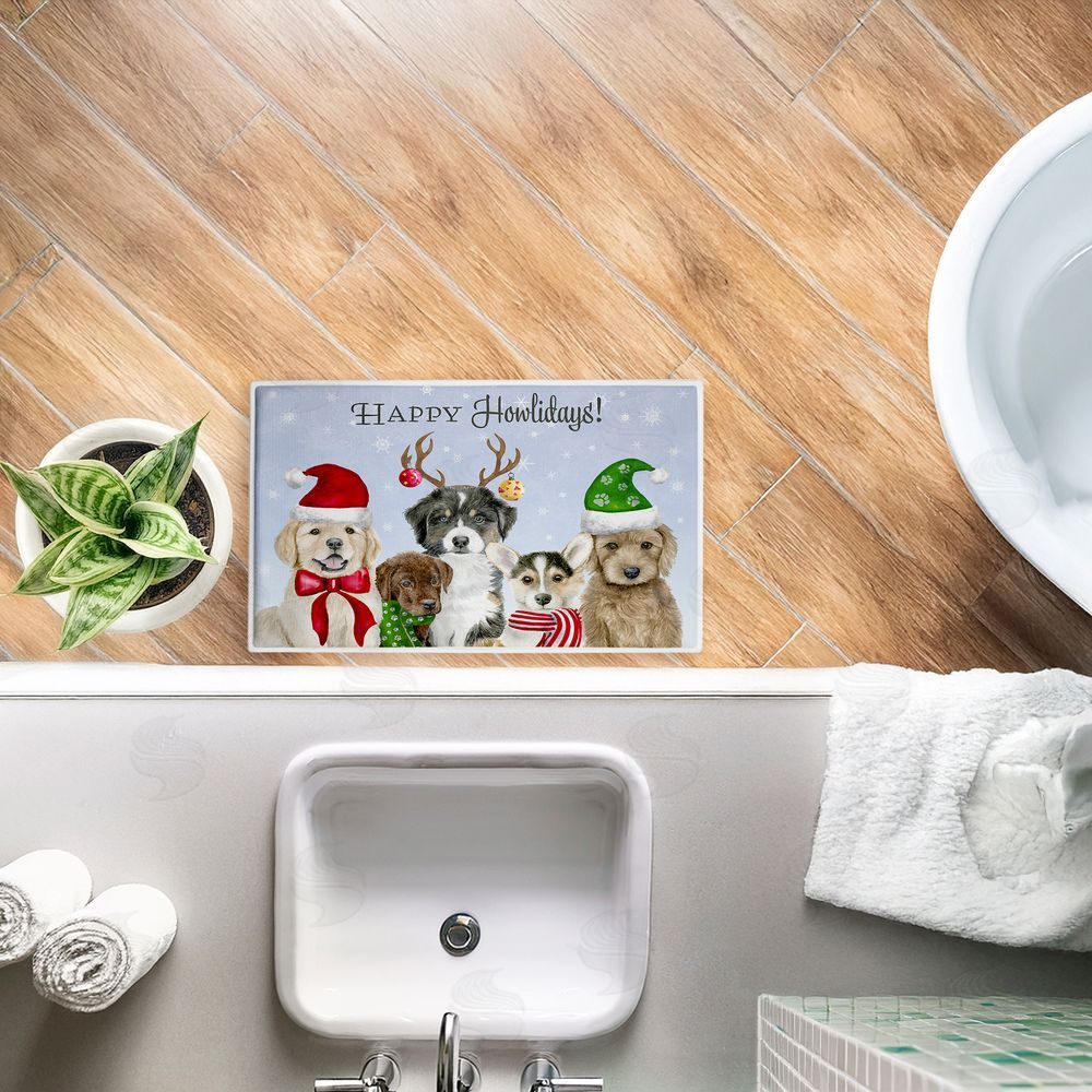 Brett Blumenthal | Happy Howlidays Puppies Plush Bath Mat