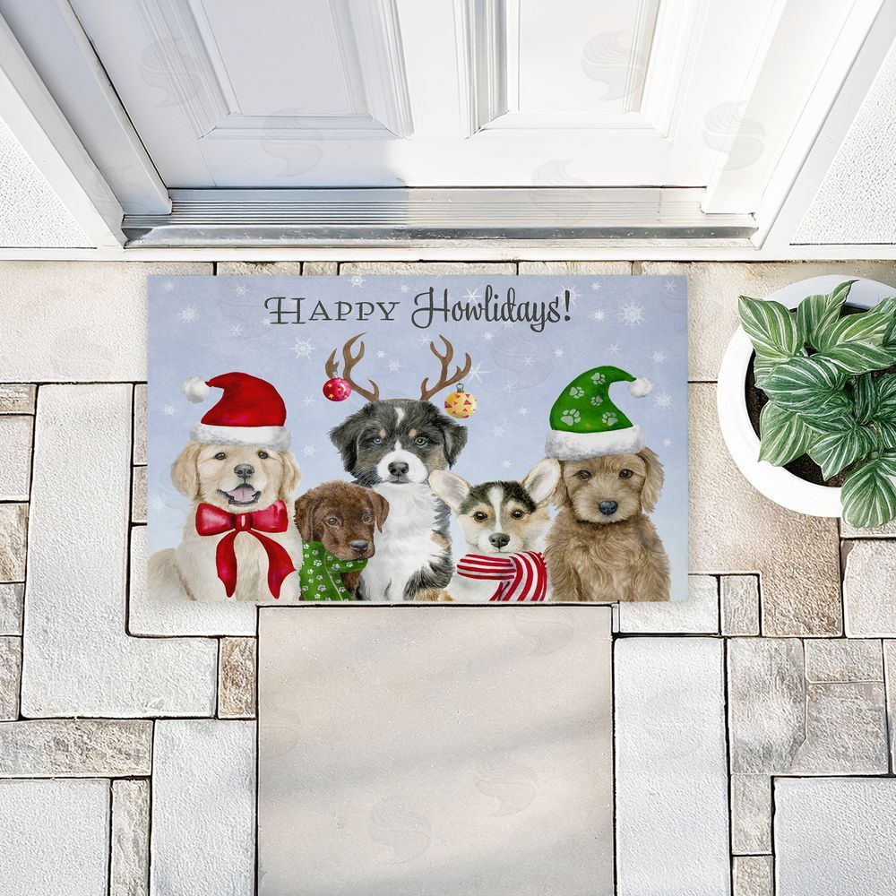 Brett Blumenthal | Happy Howlidays Puppies Non-Woven Door Mat