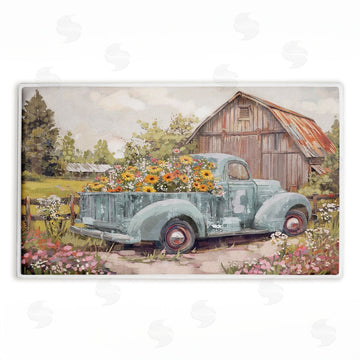 Nina Blue | Vintage Truck With Flowers Plush Bath Mat
