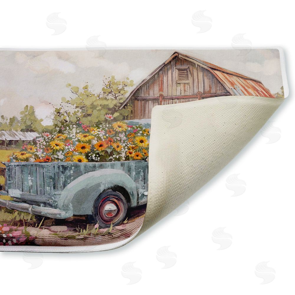 Nina Blue | Vintage Truck With Flowers Plush Bath Mat