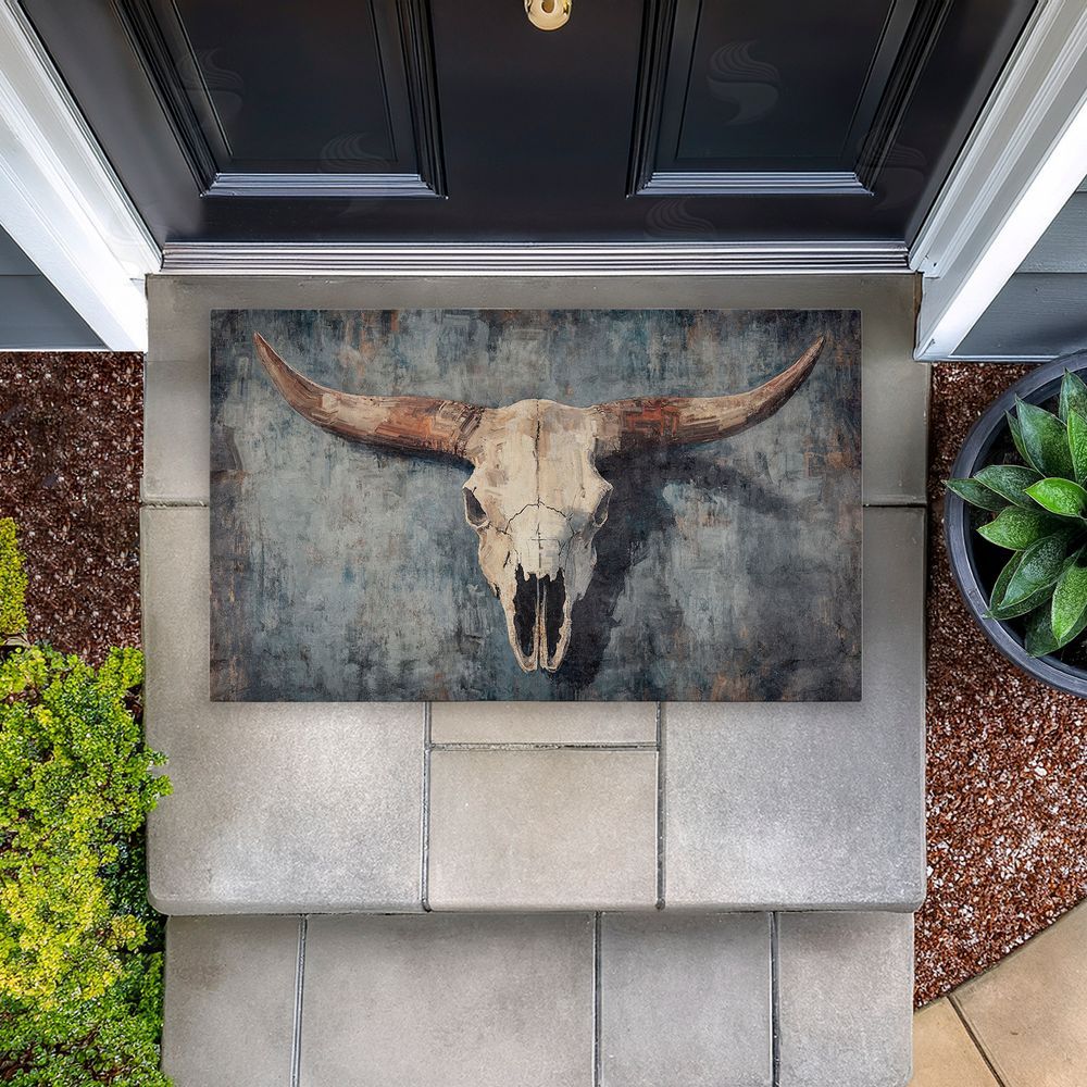 Nina Blue | Dark Vintage Cow Skull Non-Woven Door Mat