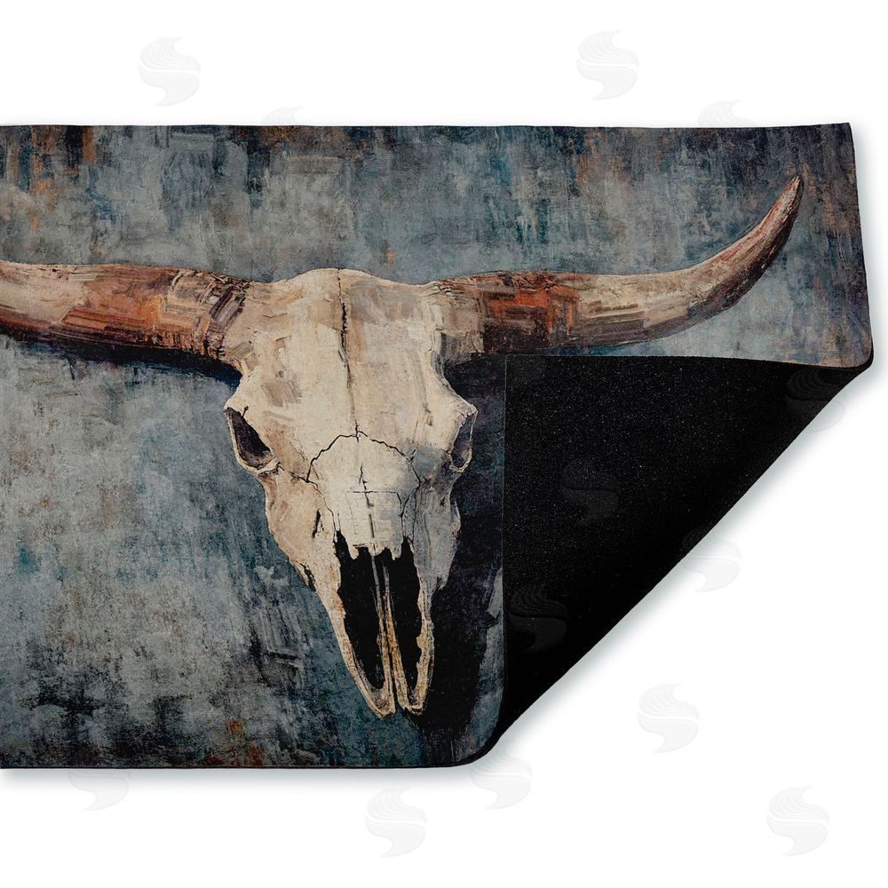 Nina Blue | Dark Vintage Cow Skull Non-Woven Door Mat