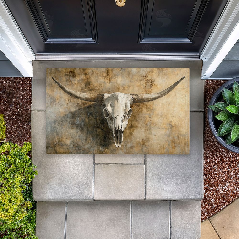Nina Blue | Vintage Cow Skull Non-Woven Door Mat