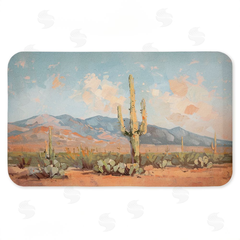 Nina Blue | Pink Desert Cactus Landscape Anti-Fatigue Mat