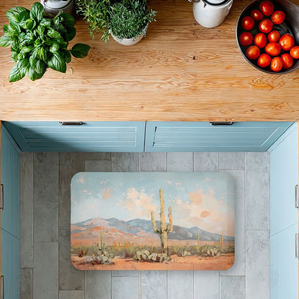 Nina Blue | Pink Desert Cactus Landscape Anti-Fatigue Mat