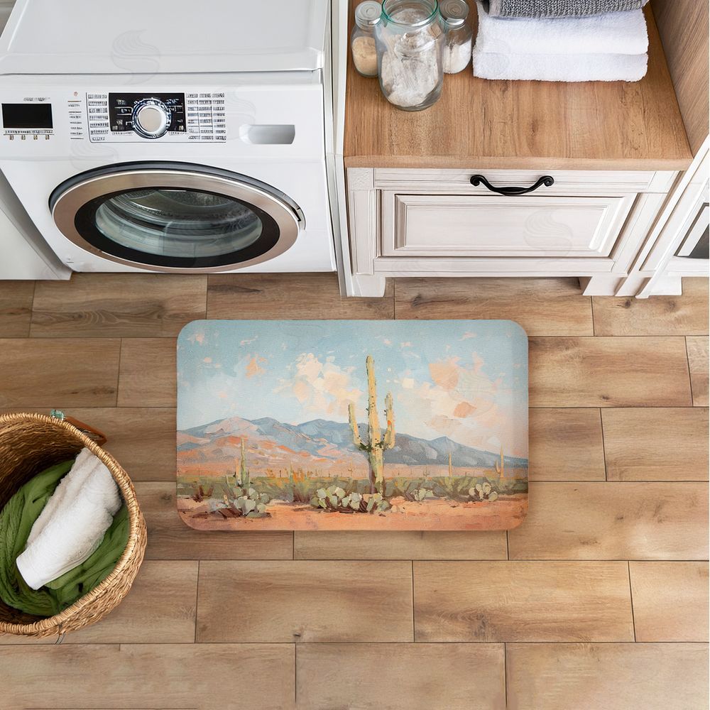 Nina Blue | Pink Desert Cactus Landscape Anti-Fatigue Mat