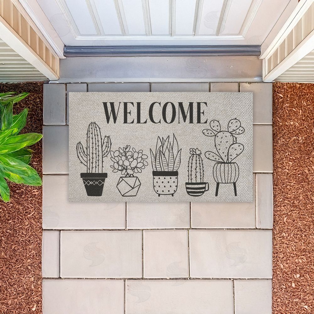 Deane Beesley | Various Potted Cactus Welcome Faux Sisal Door Mat